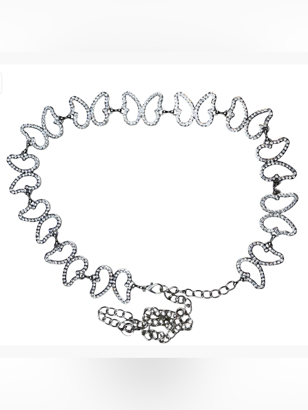 Y2K McBling Festival Silver Rhinestone Butterfly Hip Chain Link Belt One Size